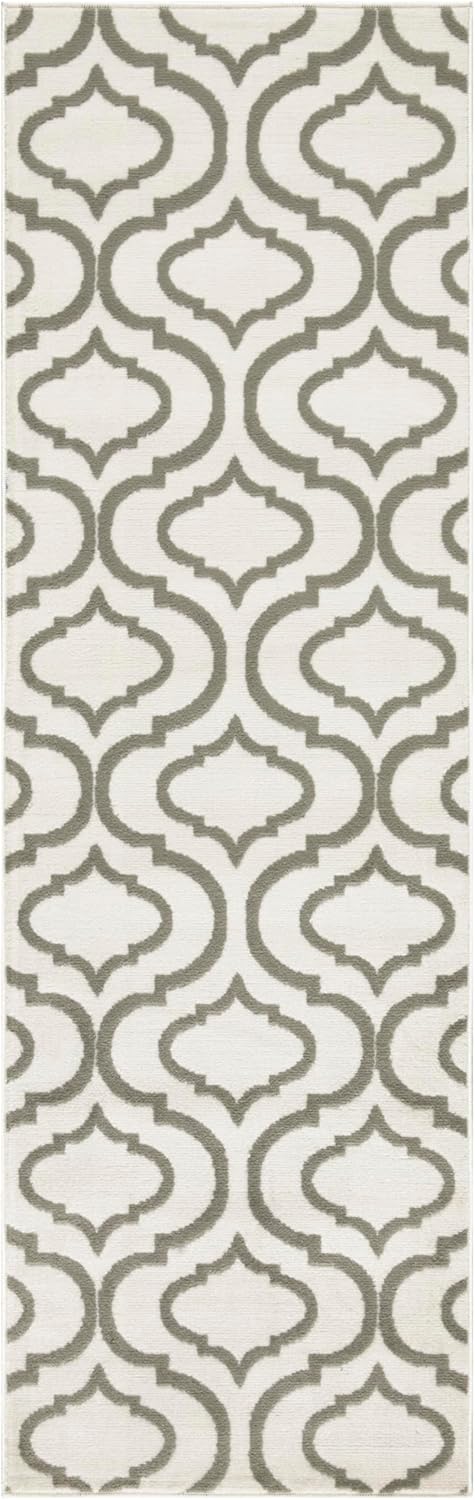 Nourison Jubilant Trellis Ivory Green 2'3" x 7'3" Area -Rug, Easy -Cleaning, Non Shedding, Bed Room, Living Room, Dining Room, Kitchen (2x7)" }