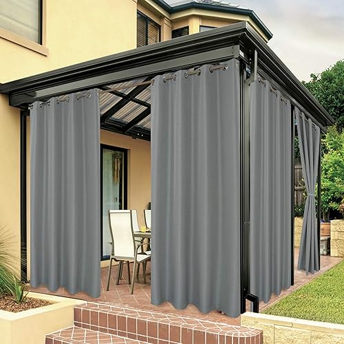 BONZER Waterproof Outdoor Curtains for Patio Porch Pergola Cabana Light