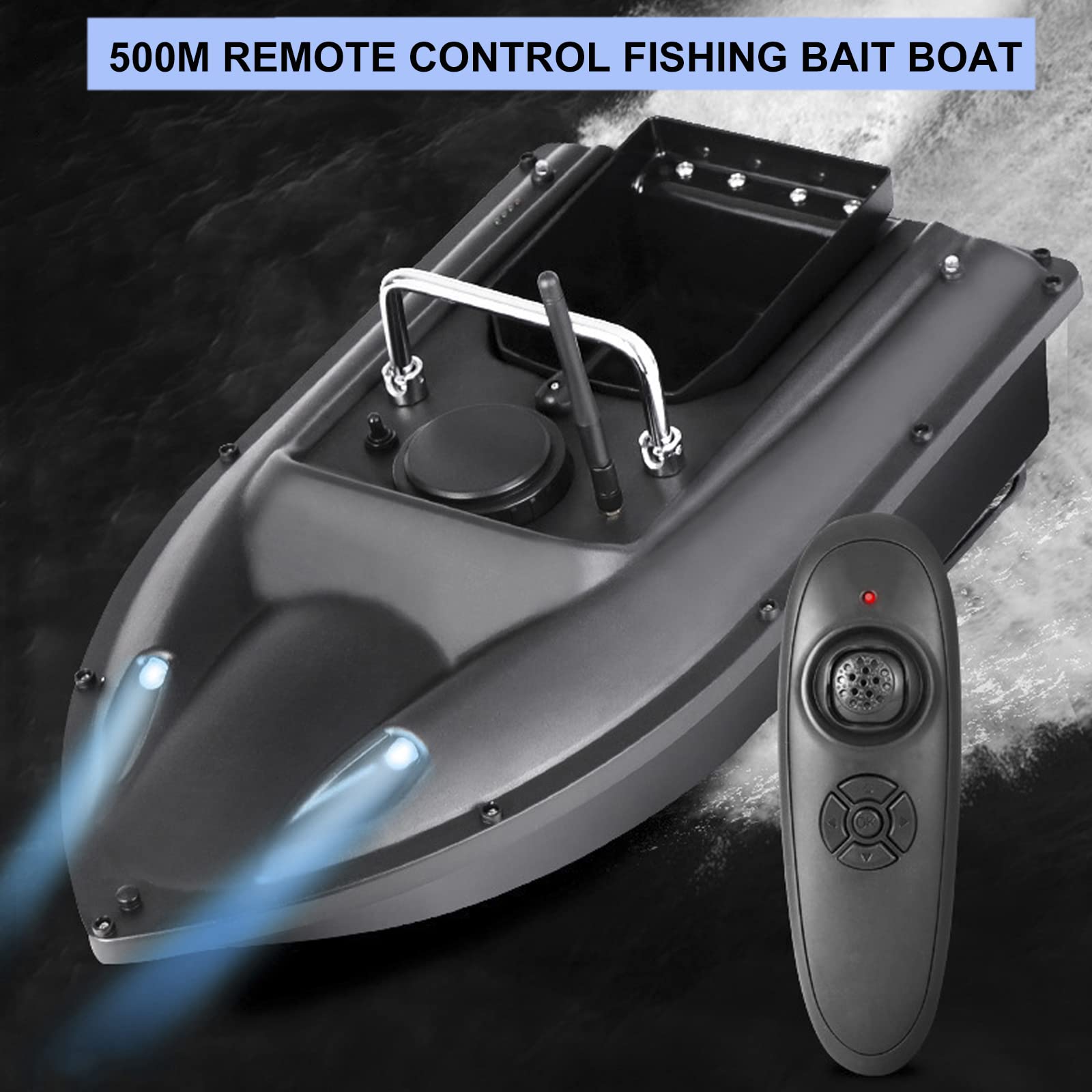 Barco Cebador Carpfishing, Barco Cebador Pesca de Control Remoto 500M de Crucero de Velocidad Fija, Barco de Cebo de Pesca con Luz de Nocturna LED, Carga de 1,5 kg,Rojo,12000mAh