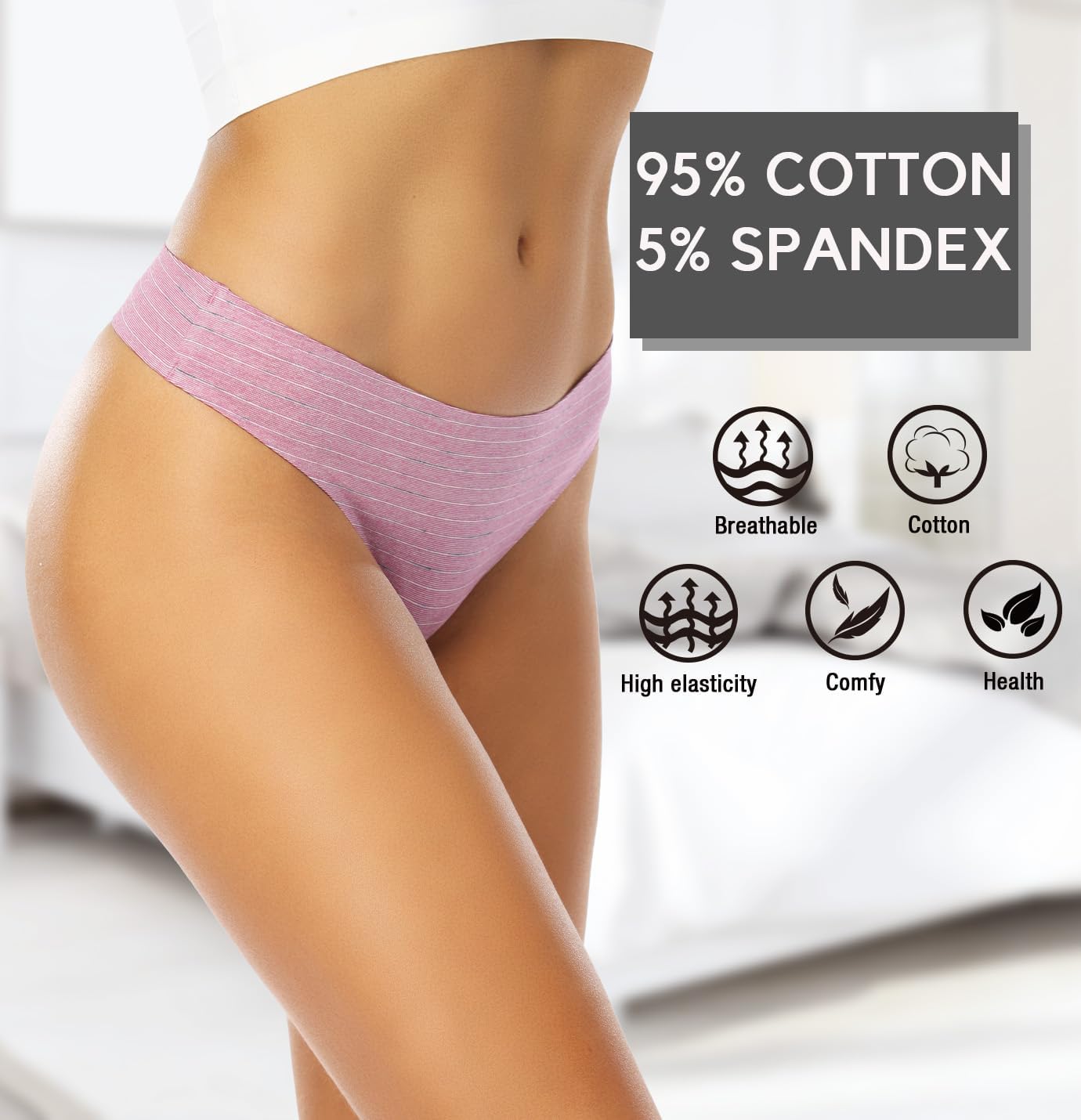 Wealurre Women's Cotton Thong Breathable Panties Low Rise Underwear - Image 3