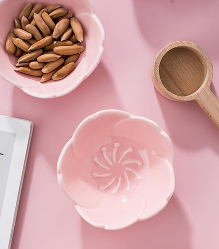 Miniatura 3 de Jusalpha Plato para salsa de cerámica con flor de cerezo rosa, plato para condimentos, lazo para sushi y soja, cuenco de postre, platos de