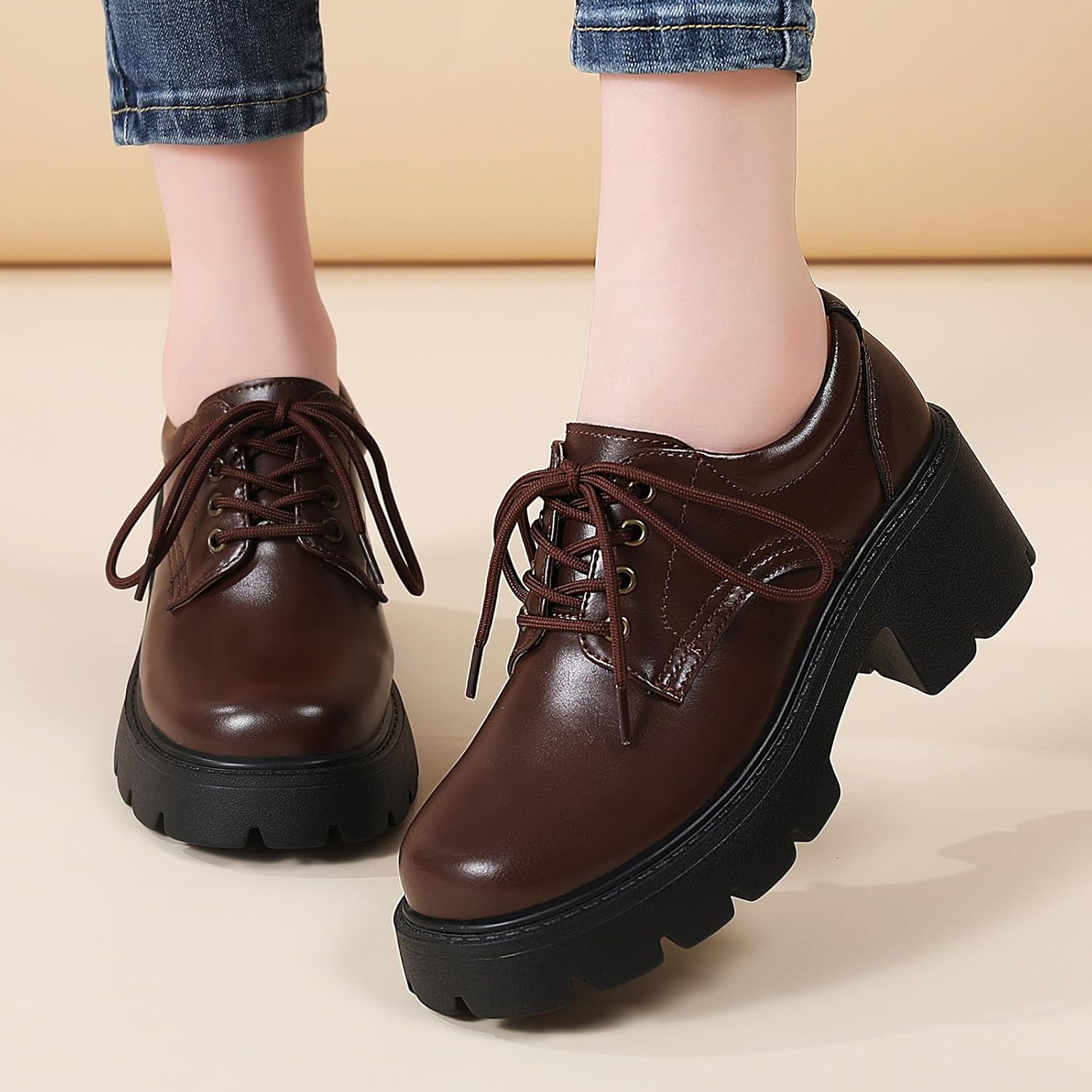 Platform Oxford Shoes for Women Women's Oxfords Lace-Up Chunky Heels Womens Platform Shoes Business Casual Comfortable Dressy Office Work Ladies Womens Shoes - Image 7