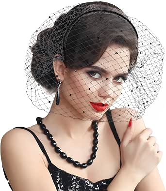 2 Pcs Mesh Veil Fascinator Headband - White & Black Birdcage Veil With Rhinestones, Retro 1920s Style For Costumes, Weddings, Halloween