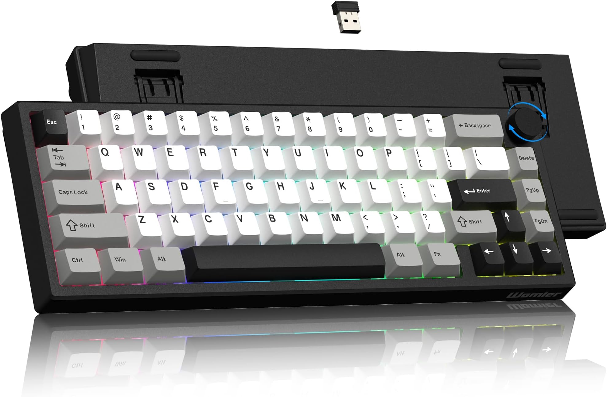 Womier Wireless 60% Gaming Keyboard with CNC Knob, QMK/VIA Creamy Mechanical Keyboard, Tri-Mode Thocky Custom Black White Key Board, Hot Swappable Gasket Mount RGB for Win/Mac(Q61 V2)