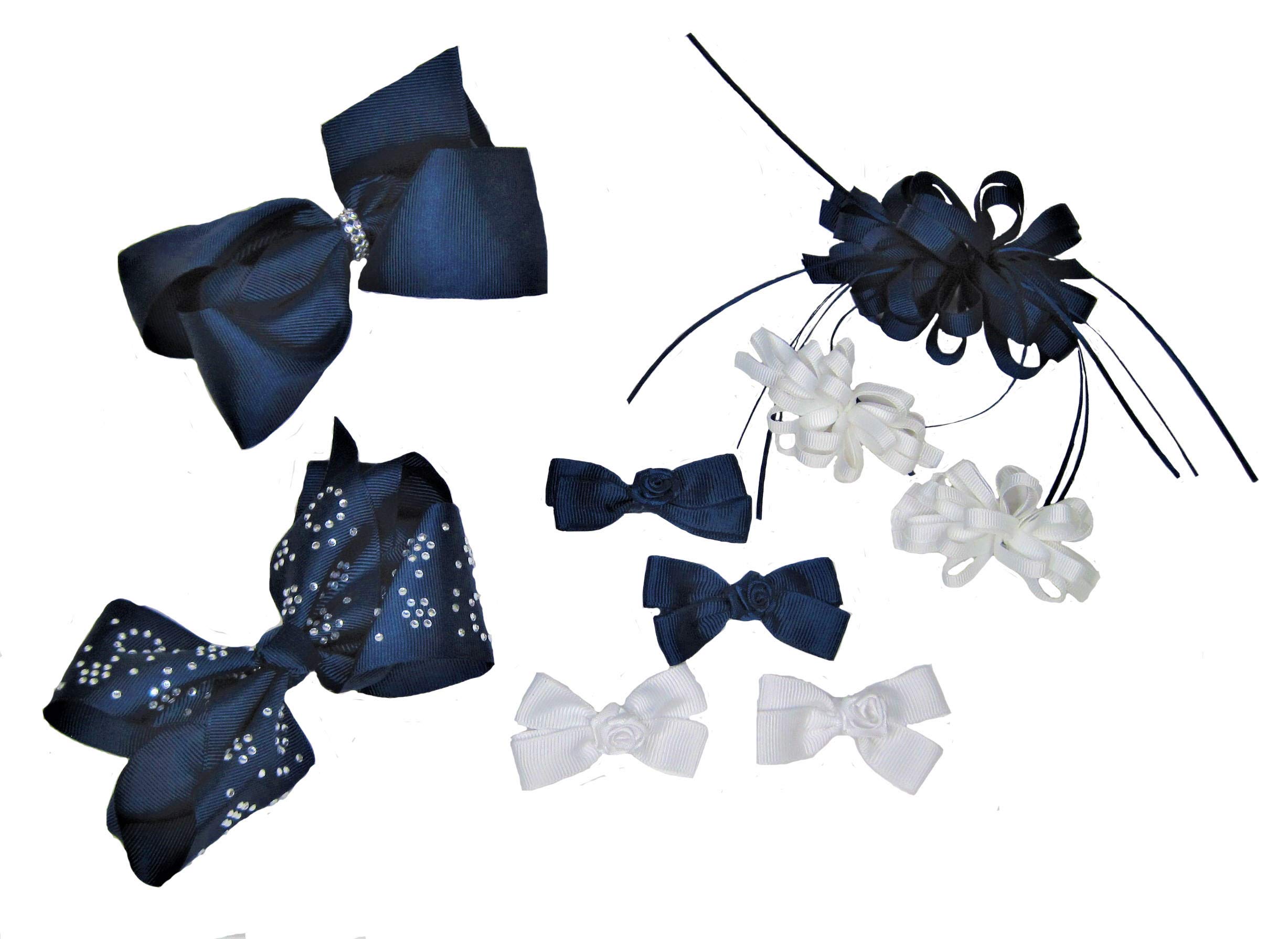 French Toast Girl's School Uniform Bow Hair Accessories, Navy, 4-pack