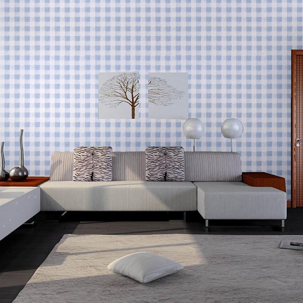 Self Adhesive Vinyl Decorative Blue Gingham Contact Paper Shelf and Drawer Liner 17.7x78 Inch