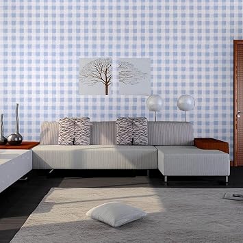 Self Adhesive Vinyl Decorative Blue Gingham Contact Paper Shelf and Drawer Liner 17.7x78 Inch
