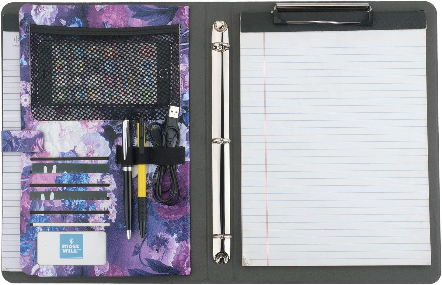 XIAOZHI Professional Portfolio, Floral Painting PU Leather Binder Padfolio, Business Planner Organizer with 3-Ring Binder, Purple, 9.5 x 9.5 x 12.8" : Office Products