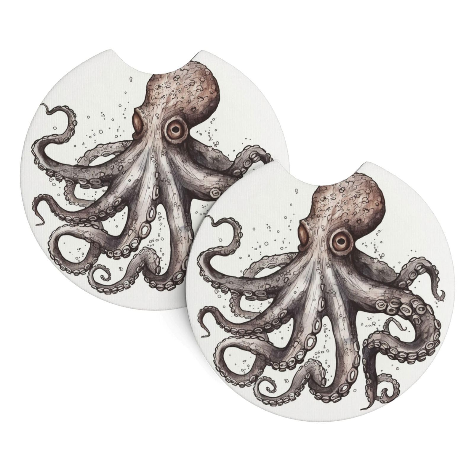 2PCS Car Coaster for Cup Holders Universal Auto Cup Mat Octopus Cup Coaster Pad 2.7" Waterproof Neoprene Non-Slip Cup Holder Coasters Car Interior Accessories for Women Men