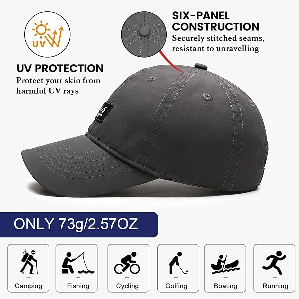 LCKEBT 2 Packs Gorras Verano Running Hombre Impermeable, Gorra de Béisbol Secado Rápido Protección Solar, Sombrero de Sol de Transpirable Ligeras Plegable para Senderismo Pesca Jungla - 2