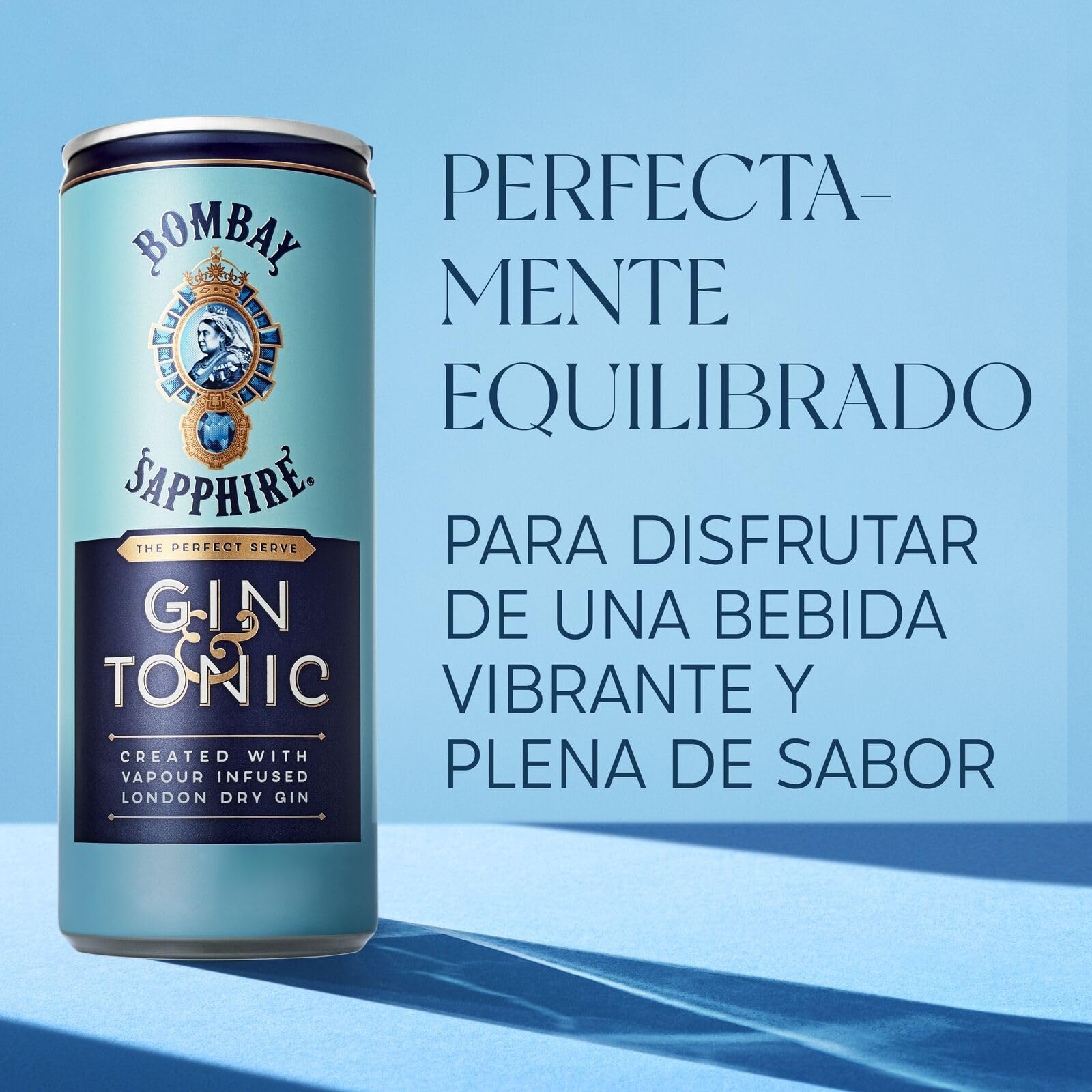 Latas de cóctel Bombay Sapphire Gin & Tonic listo para tomar, 6,5% Vol., 25 cl / 250 ml (pack de 12), bebidas alcohólicas con London Dry Gin 100% infusionada al vapor
