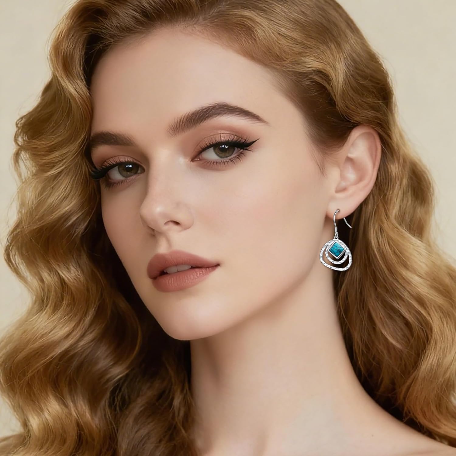 Turquoise Hammered Earrings 925 Sterling Silver Dangle Drop Earrings for Women Boho Western Vintage Jewelry for Gift - Image 4