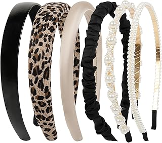 Headbands for Women Non Slip White Pearl Headbands for Women's Hair Trendy Padded Head Bands for Girls Fashion Elastic Hair Accessories 6 Pcs