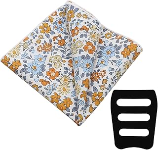 Floral Pocket Squares for Men, Mens Ladies Cotton Handkerchiefs with Pocket Square Holder for Wedding Party Prom Daily