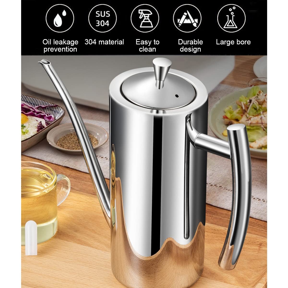 Dispenser per olio d'oliva in acciaio inox 304, antigoccia, per olio, aceto, salsa di soia, perfetto per cucinare e preparare cibi