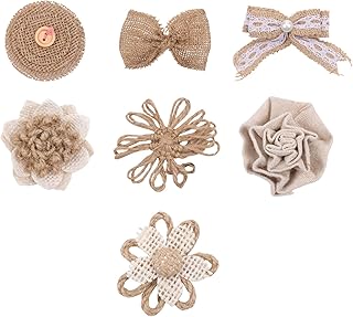 VALICLUD Naturalne płótna workowe w stylu vintage, 7 sztuk, płótna workowe, róże, kwiaty, jutowe, rustykalne heskie kokardy, do majsterkowania, jako ozdoba choinki