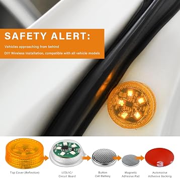4 PCS Wireless Car Door LED Warning Lights, 5 LED Roadside Strobe Lamp for Anti Rear End Collision, Universal Flashing Safety Signal Light for Sedans SUVs Trucks Vans (Yellow)