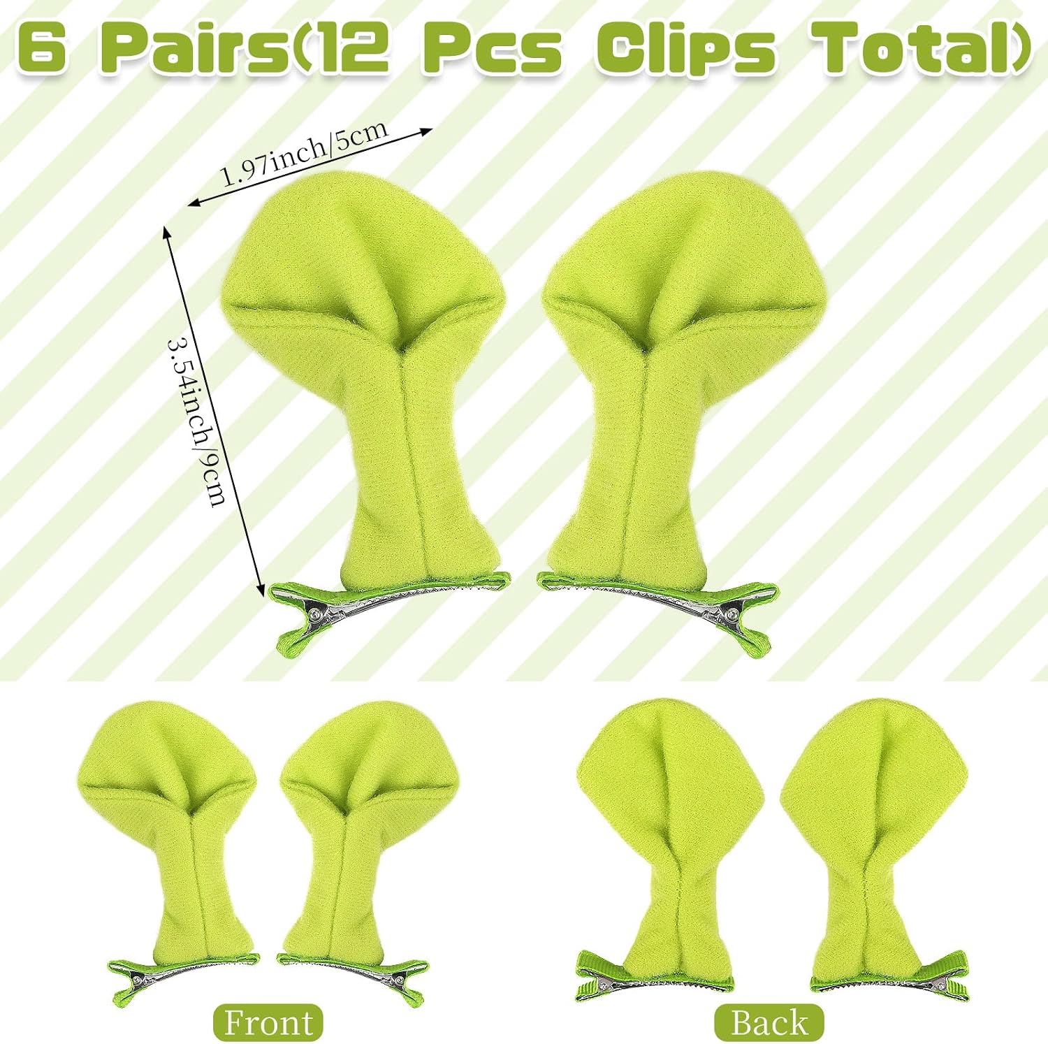 CCINEE 12 Pcs Green Ogre Ears Hair Clips, 6 Pairs Soft Plush Clip Ears for Halloween, Cosplay, Themed Party, Carnival, Masquerade, Unisex Costume Accessory for Kids and Adults