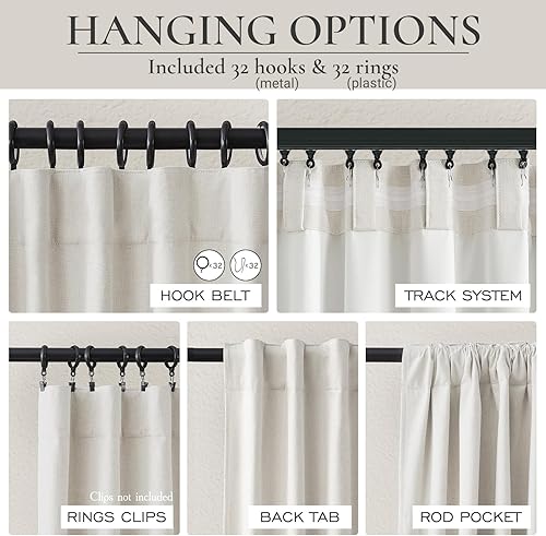 Miniatura 4 de Juego de 2 cortinas 100% opacas, 84 pulgadas de largo, dormitorio, estéticas, aislamiento térmico, eficiencia energética, mezcla de algodón y lino,