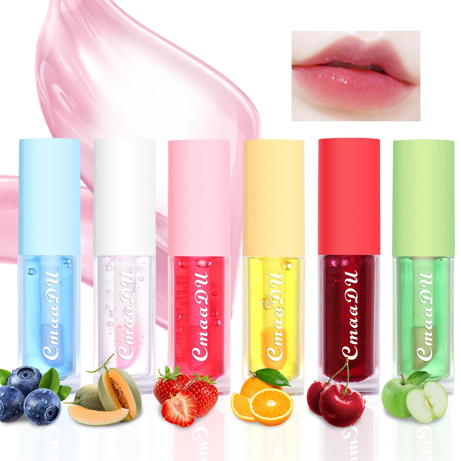 AKOFIC 6 Piezas Gloss Voluminizador de Labios, Brillos de Labios Afrutados Hidratante, Lip Glow Oil de Larga Duración, No Pegajoso Lip Gloss Tinte, Aceite de Labios para Cuidado de Labios Secos