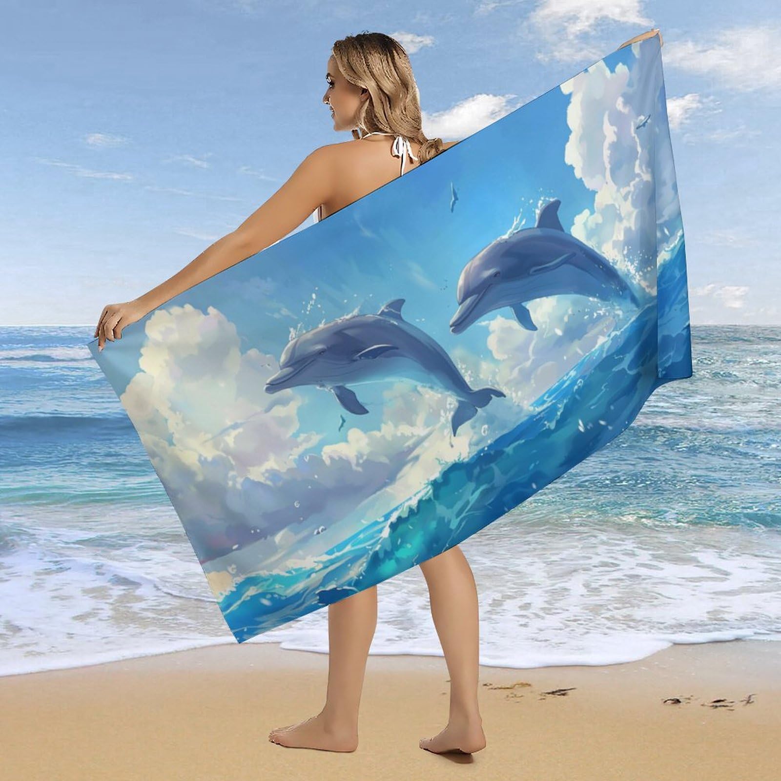Serviette De Plage Coastal Collection – 36x70 – Dauphins Et Tropiques – Neuve