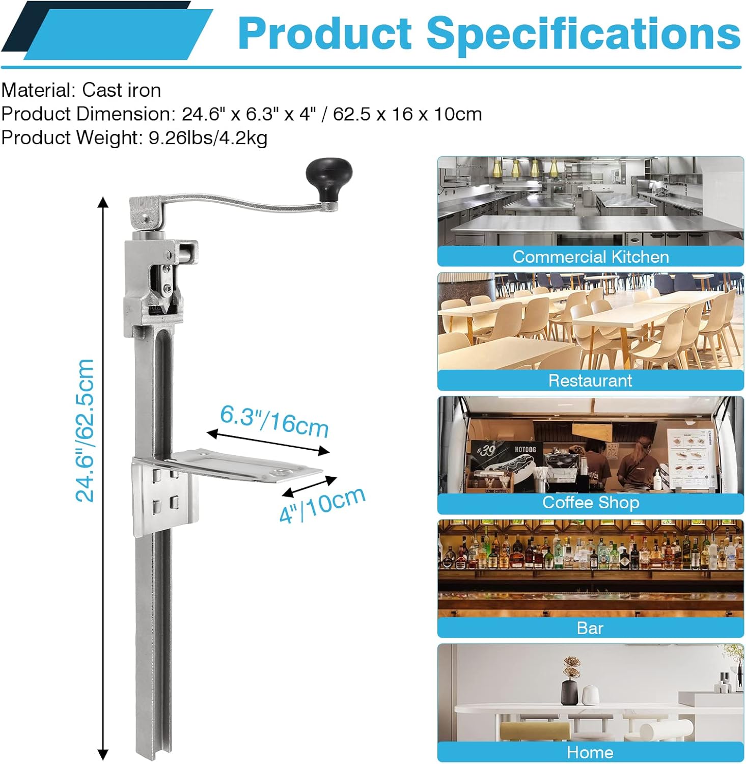 IRONWALLS Commercial Can Opener Heavy Duty, 24.6” Manual Can Opener for Large Cans Up to 17.7”, Tabletop Industrial Can Opener with Stainless Steel Blade for Restaurants, Bars, Canteens 24.6" (For cans up to 17.7")