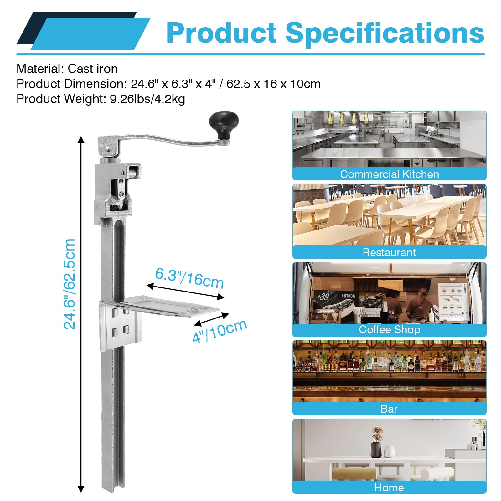 IRONWALLS Kommerzieller Dosenöffner, robust, 62,5 cm, manueller Dosenöffner für große Dosen bis zu 45 cm, industrieller Tisch-Dosenöffner mit Edelstahlklinge für Restaurants, Bars, Kantinen