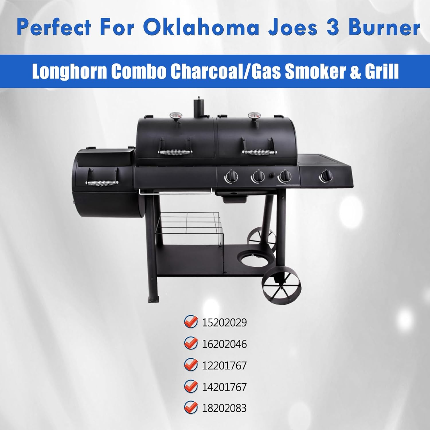 15202029 Grill Replacement Parts for Oklahoma Joes Combo Gas Smoker Charcoal Grates 1767150 1767054 Heat Tents Grill Burner Oklahoma Joe Longhorn 3 Burner 12201767 BBQ Parts Smoker Accessories