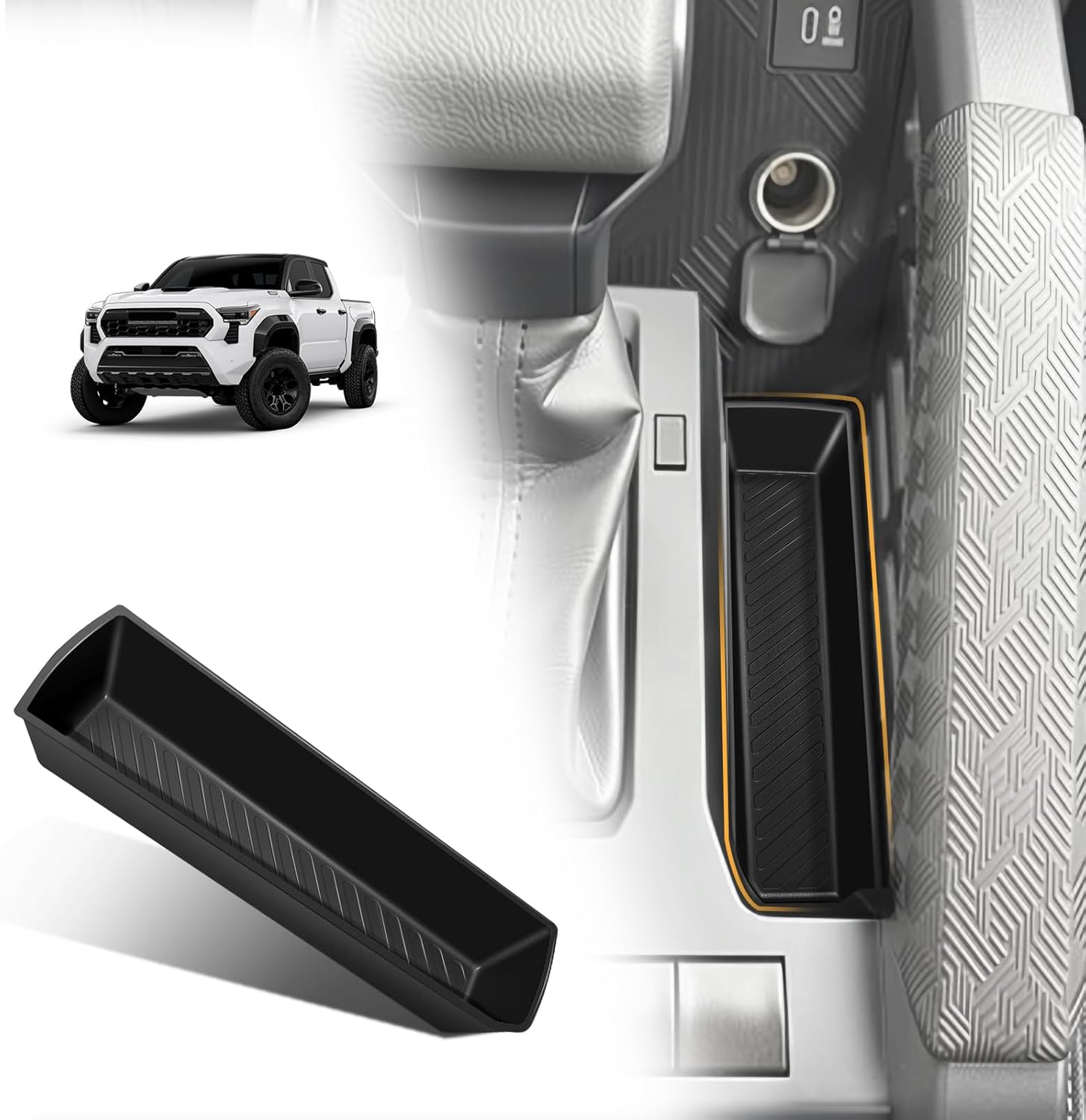 Muslogy Center Console Hidden Organizer Compatible with 2024 2025 2026 Toyota Tacoma Accessories Magnet Armrest Hidden Storage Box Middle Console Insert Secret Organizer Compartment ABS Material