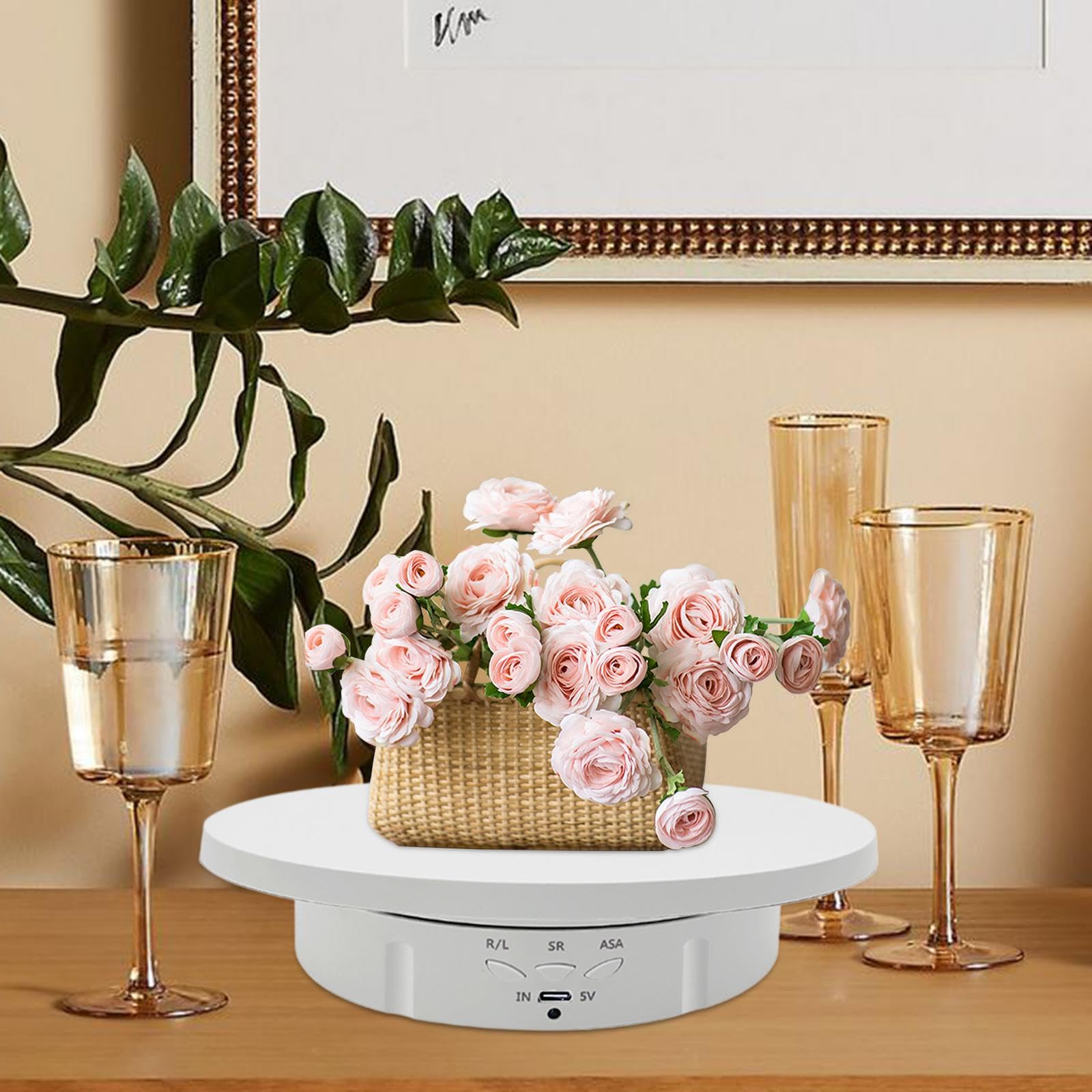 Fenteer Soporte Giratorio para Fotografía con Control Remoto Y Velocidad Ajustable. Plato Giratorio Eléctrico para Exhibición de Pasteles Y Otros Productos, Blanco, Individual