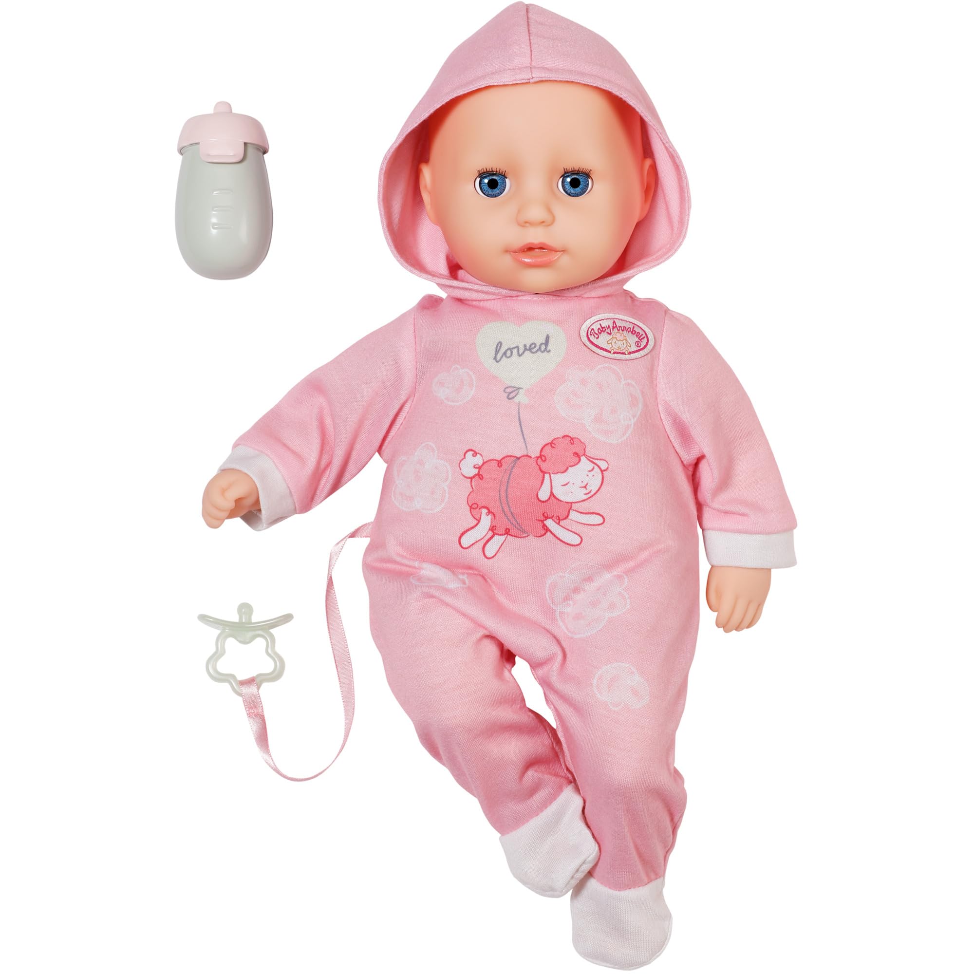 Baby Annabell Hannah 711002 Zapf Creation lalka niemowlęca z 5 funkcjami, miękki korpus z materiału i akcesoria, 36 cm, dla dzieci od 1 roku życia