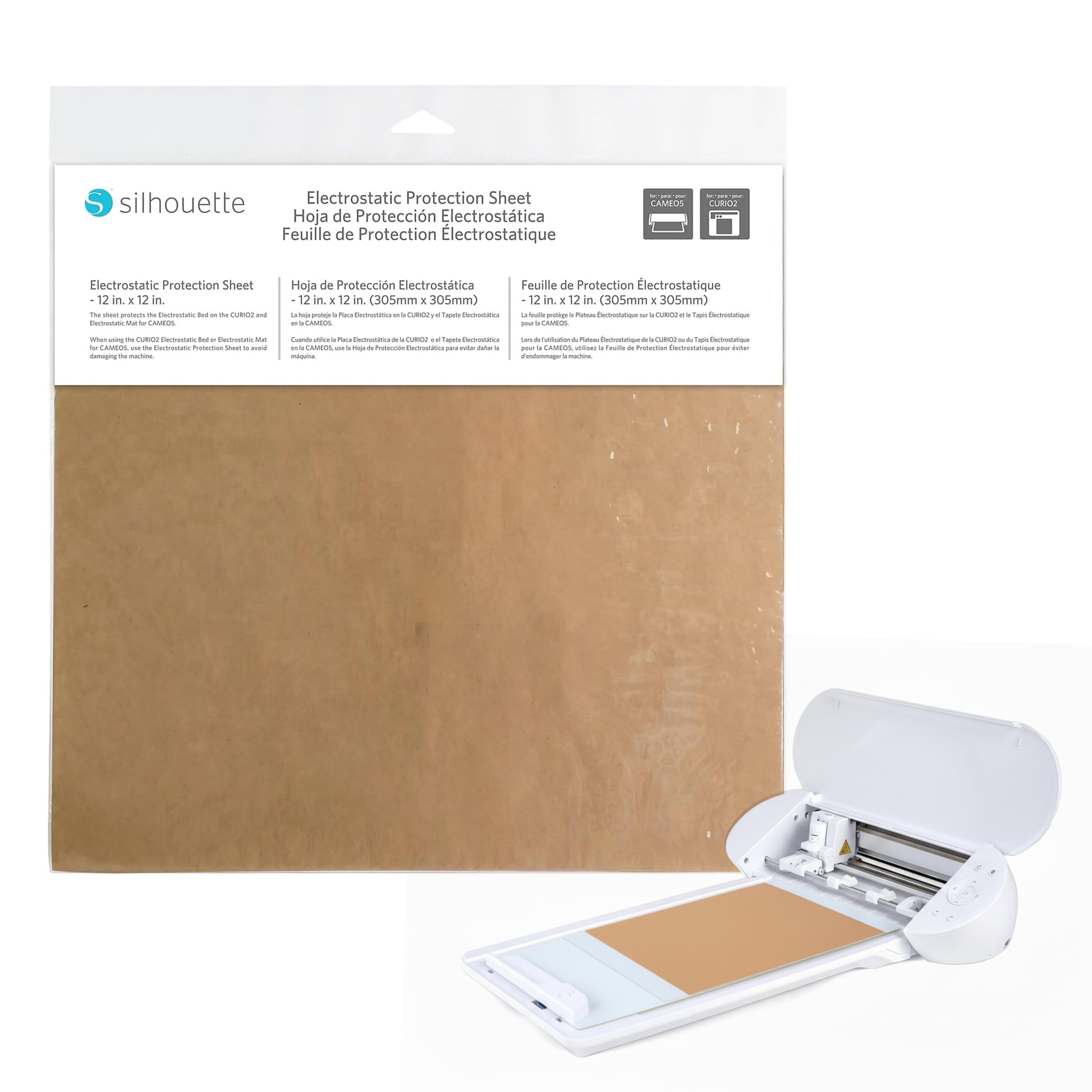 Silhouette Electrostatic Mat Protection Sheet - Transparent, Static-Grip Layer to Protect Surfaces &amp; Hold Materials in Place for Cameo 5 (Electrostatic Mats) &amp; Curio 2 (Tray) - 12 x 12 inches (2 Pack)