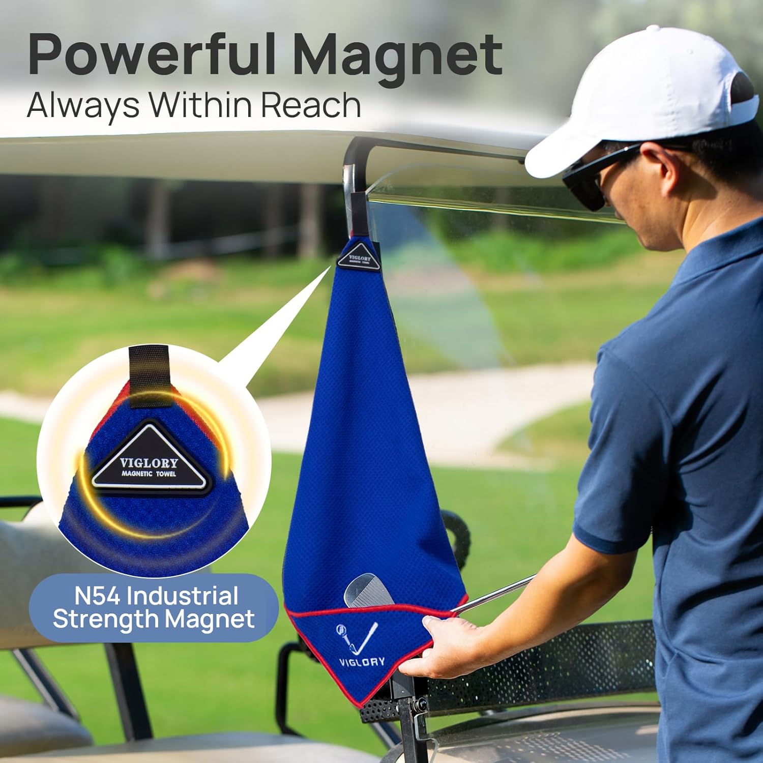 Magnetic Golf Towel for Bag 18" x 18" with Clip Exclusive Cleaning Pocket Microfiber Waffle Ultra Absorbent Club Ball Cleaner, Essential Golf Accessories and Gifts for Men Women(Blue 1 Pack) - Image 3