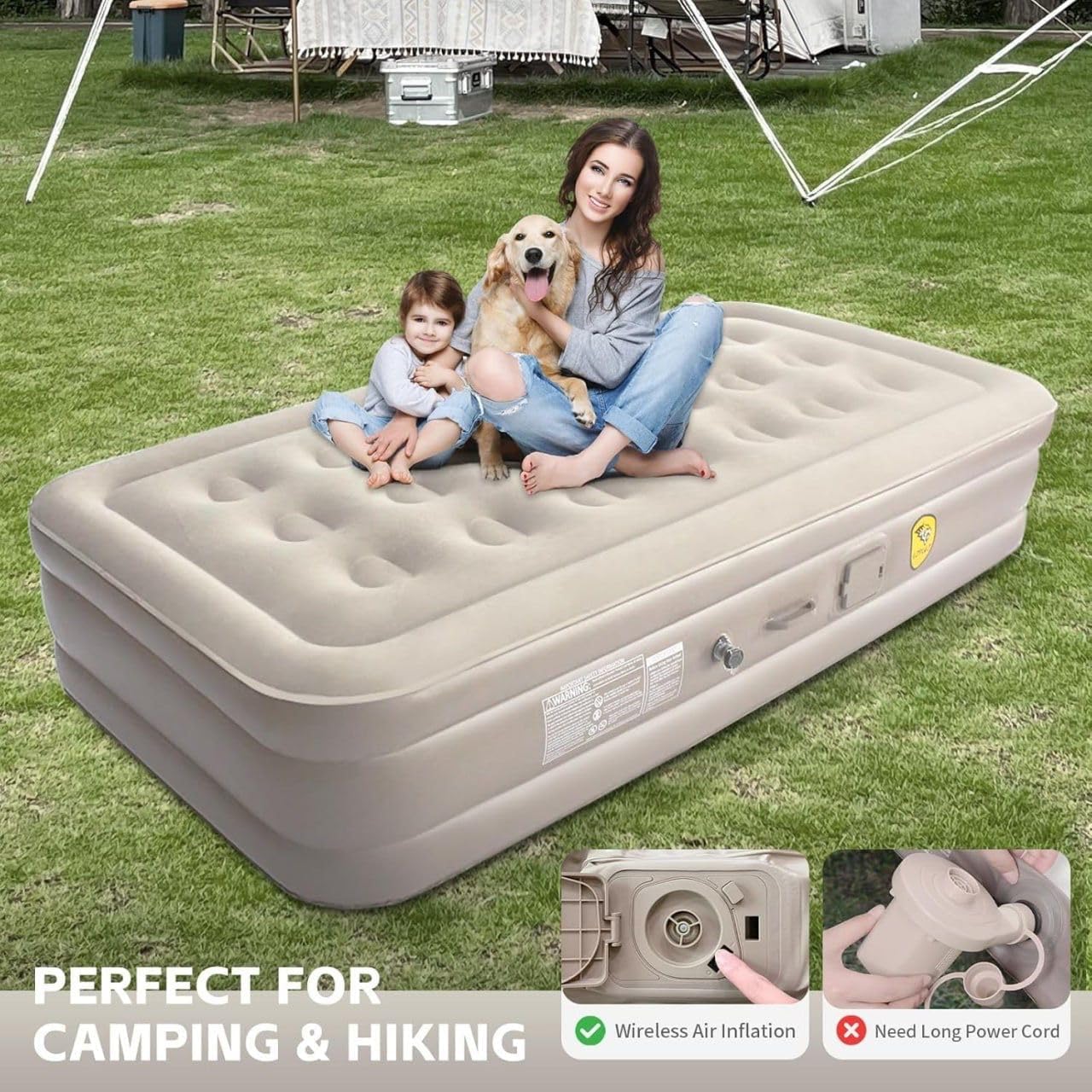 DAEMONIC Inflatable Air Mattress with Upgraded Built-in Pump – Queen Size, Self-Inflating & Deflating, Perfect for Home, Camping, and Travel | 2