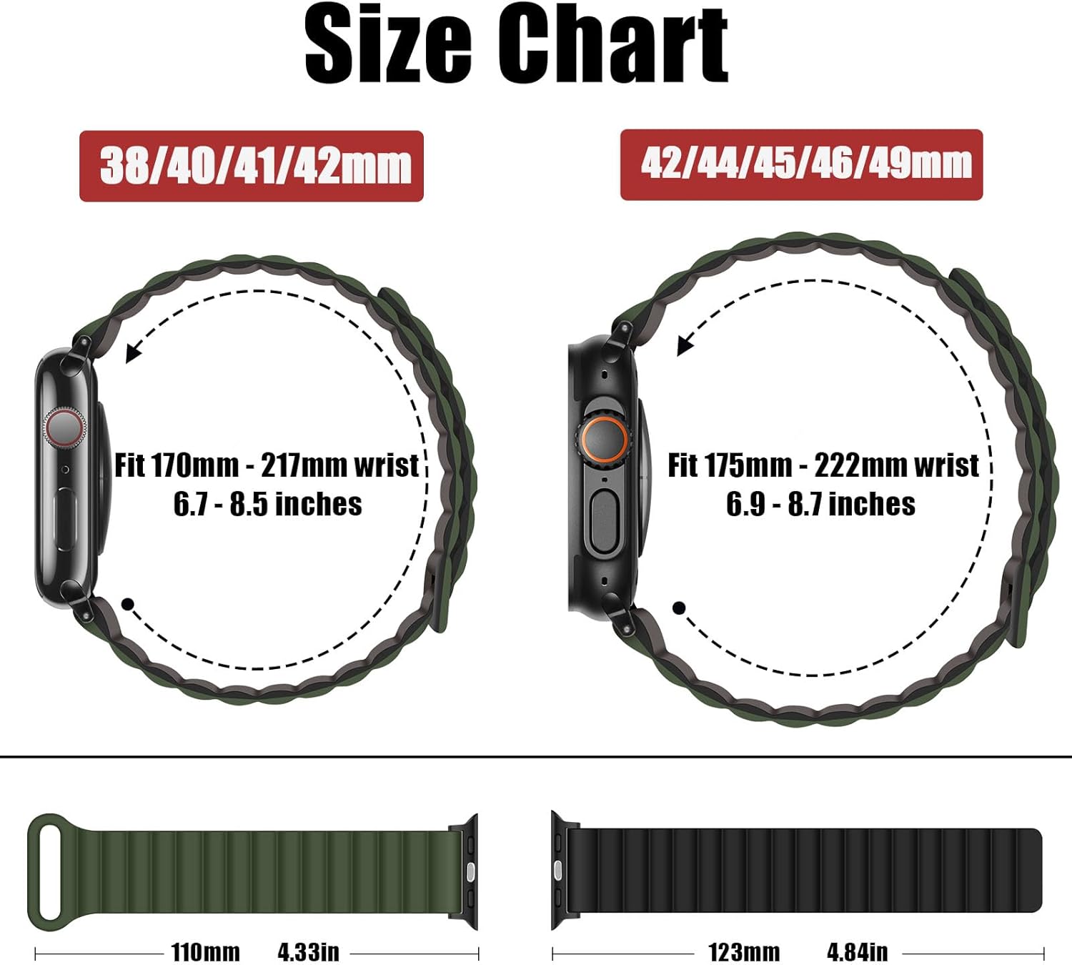 HITZEE Compatible with Apple Watch Band 49/46/45/44/42/41/40/38mm, Double Sided Silicone Magnetic Band Compatible for iWatch Ultra 3/2/1 Series 11 10 9 8 7 SE3 6 5-1 (38/40/41/42mm, Green Black) - Image 6