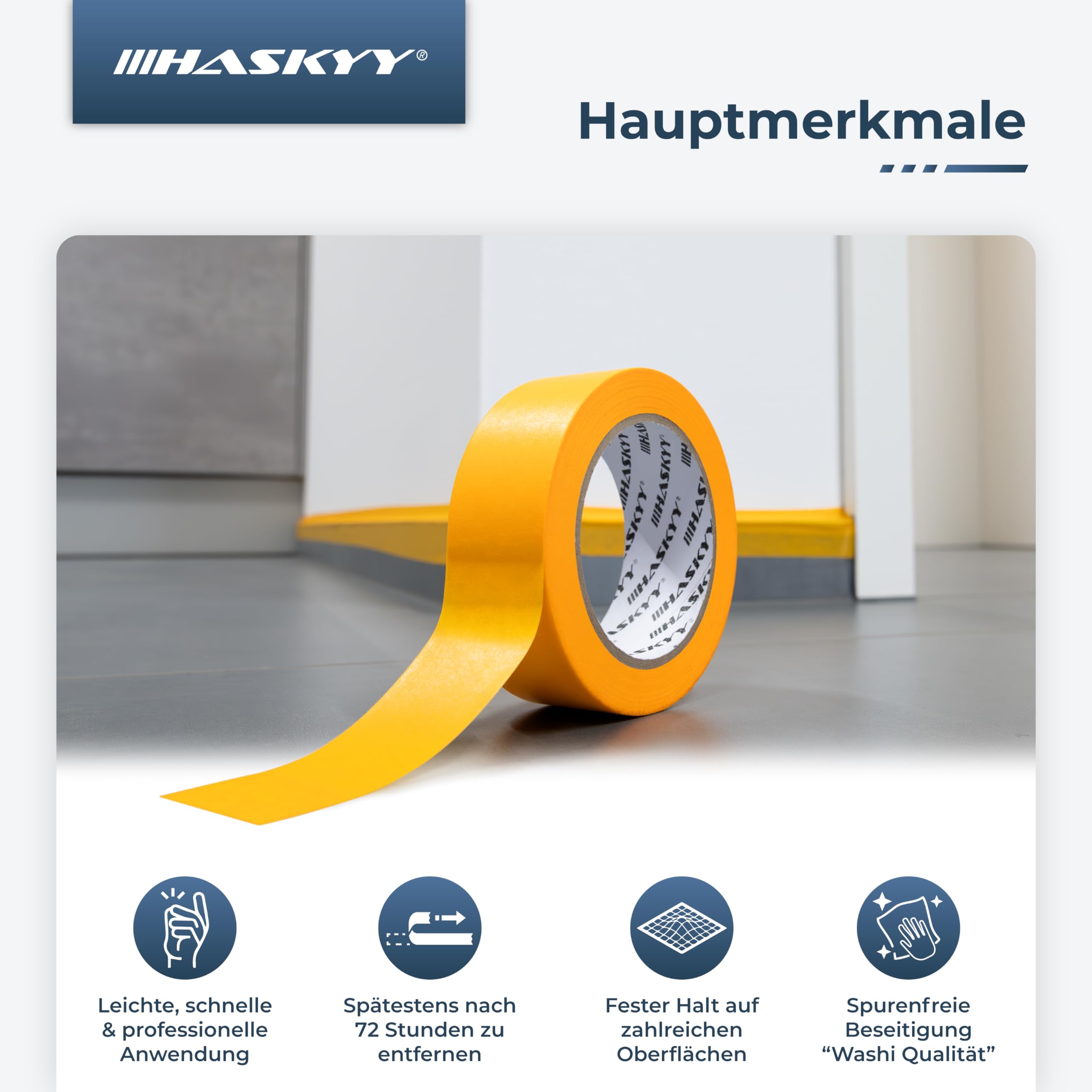 HASKYY Cinta de Pintor 38mm x 50m - 20 rollos de cinta de carrocero pintura, masking tape - Enmascarar Paredes de Precisión Cinta Adhesiva no Deja Residuos