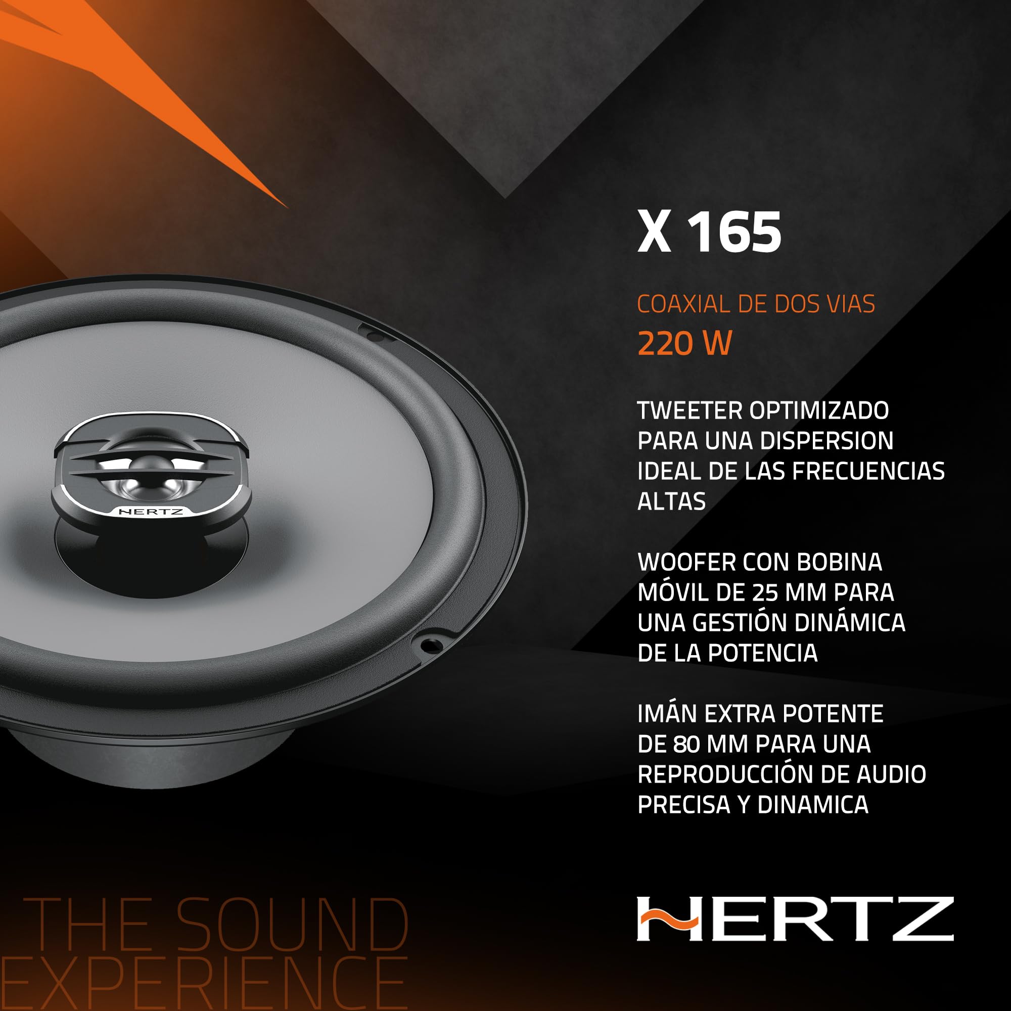 Hertz X 165 – Altavoz coaxial de 2 vías de 165 mm con Tweeter Pei y woofer de Papel tratado para integración OEM, 60 W RMS