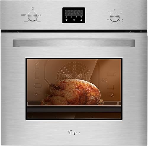 Empava - Horno de pared de gas de 24 pulgadas con control mecánico, temporizador digital, ventilador de convección en acero inoxidable
