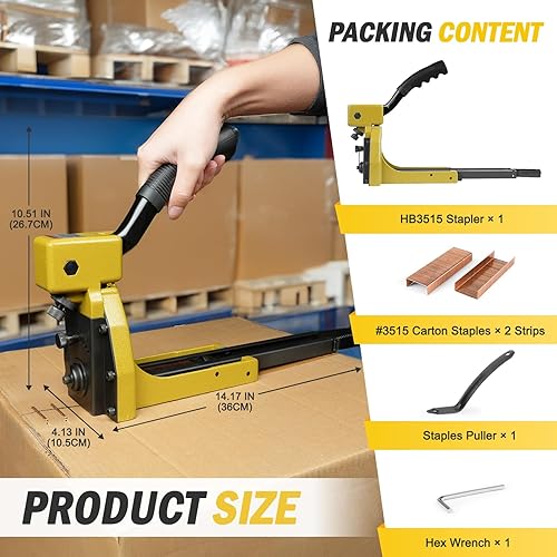 Miniatura 7 de HB3515 Grapadora manual de cierre de cartón, pistola de grapas de calibre 16 para cerrar cajas corrugadas, cajas plegables - Corona de 1.366 in,