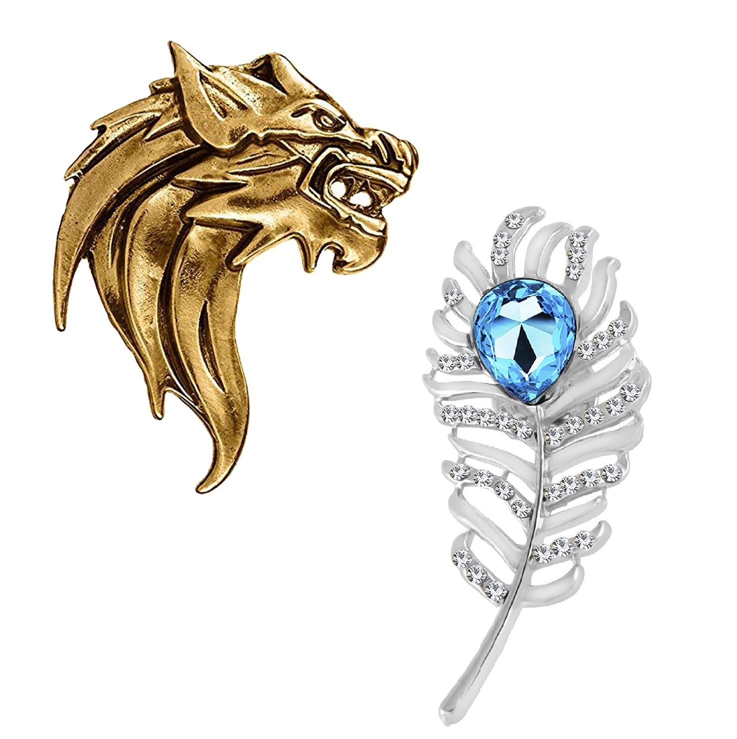 Om Jewells Fashion Jewellery Combo Of Roaring Lion And Peacock Feather Inspired Designer Wedding Lapel Pin Brooch For Boys And Men CO1000215RHD (B07QQ9ZB4Q) Amazon Price History, Amazon Price Tracker