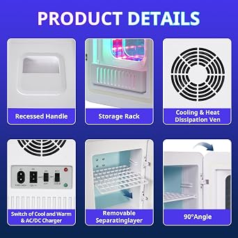 4 Liter Mini Fridge with RGB LED Mirror, AC/DC Skincare Fridge | 6-Can Portable Cooler & Warmer, Beauty Refrigerator for Drinks, Cosmetics & Makeup, Small Desk Fridge for Bedroom, Car, White [Energy Class C]