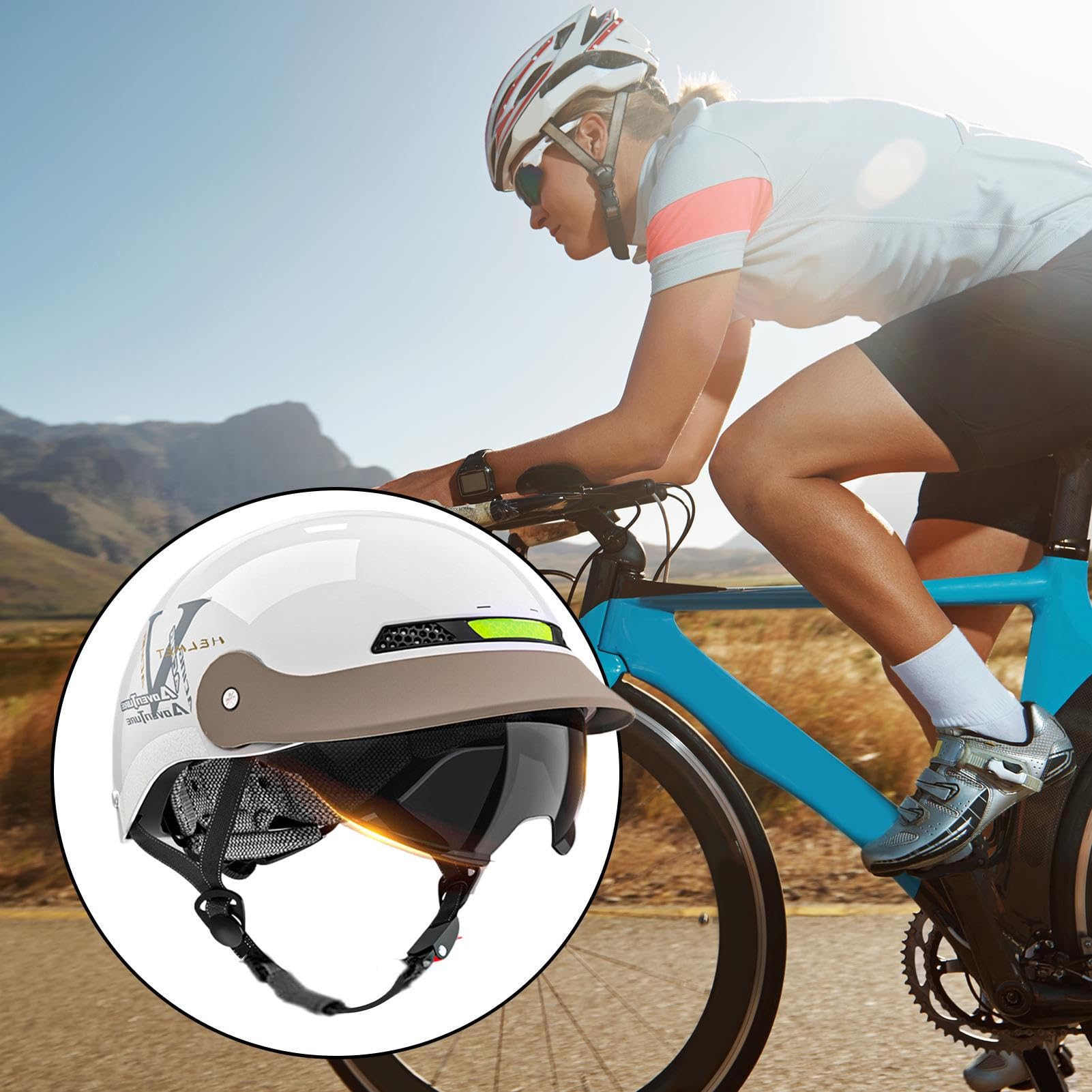 Casco De Moto Media Cabeza - Casco para Moto y Scooter con Visor - De Apertura Rápida Unisex - para Ciclismo Scooter Skate Cruiser Bicicleta De Monte Y ATV
