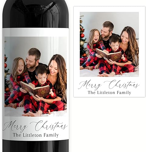 Juego de 4 etiquetas adhesivas personalizadas para botellas de vino de Navidad, regalo de Navidad personalizado para amigos, regalo de vacaciones