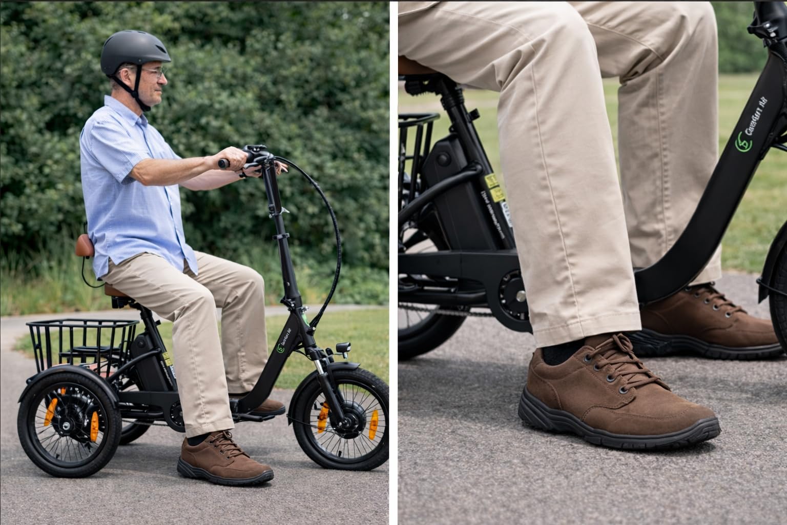 T6S Air Comfort Triciclo Elettrico per Anziani, 16" Bici Elettrica Pieghevole a 3 Ruote, assistenza alla spinta 6 km/h, luce posteriore con funzione freno integrata, per il tempo