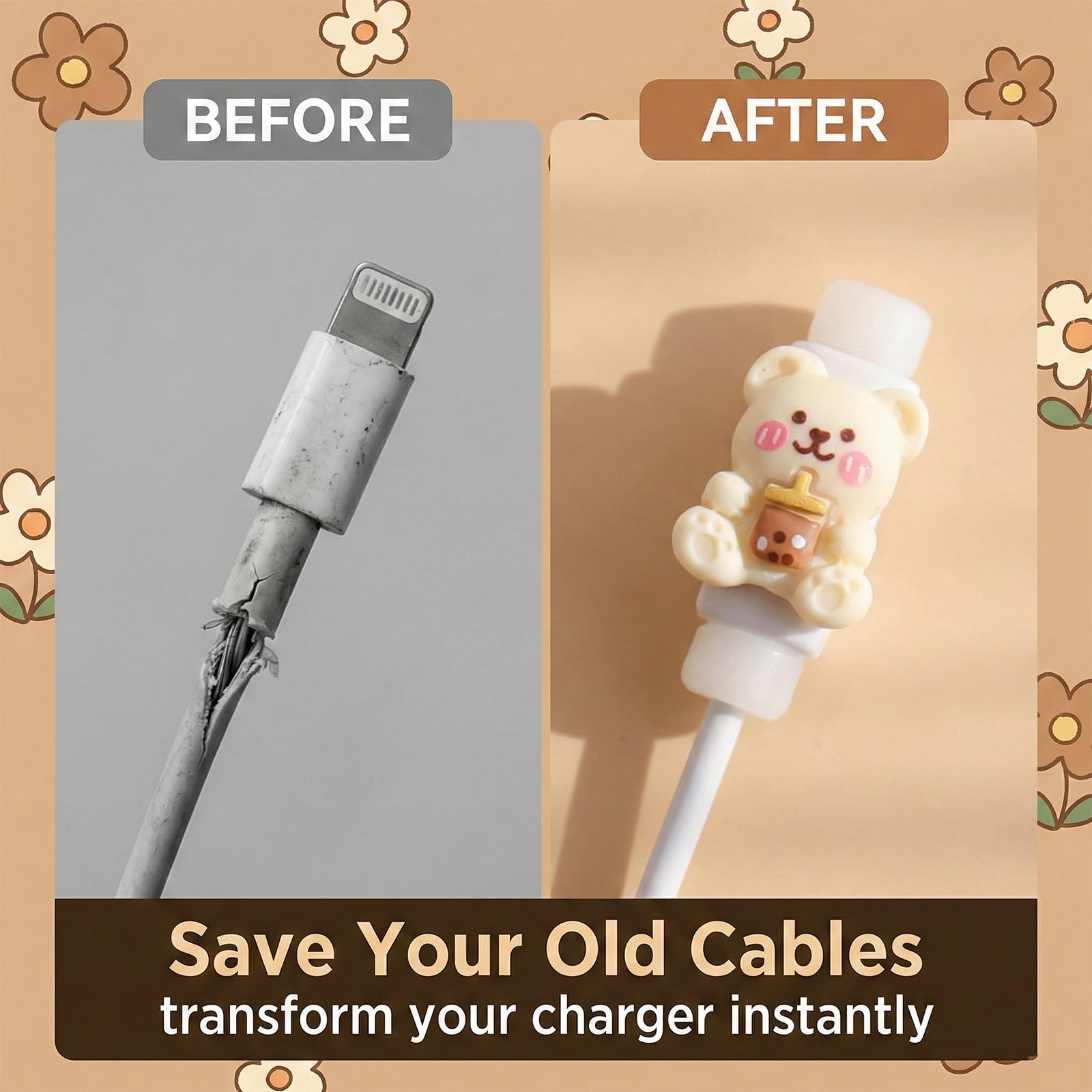 10 Pezzi Proteggi Cavo Cellulare Protezione Cavo Carica Mignon Animale Salva Cavo Bianco Crema Salvacavi per Caricabatterie Copertura Protettiva per Cavi Smartphone USB