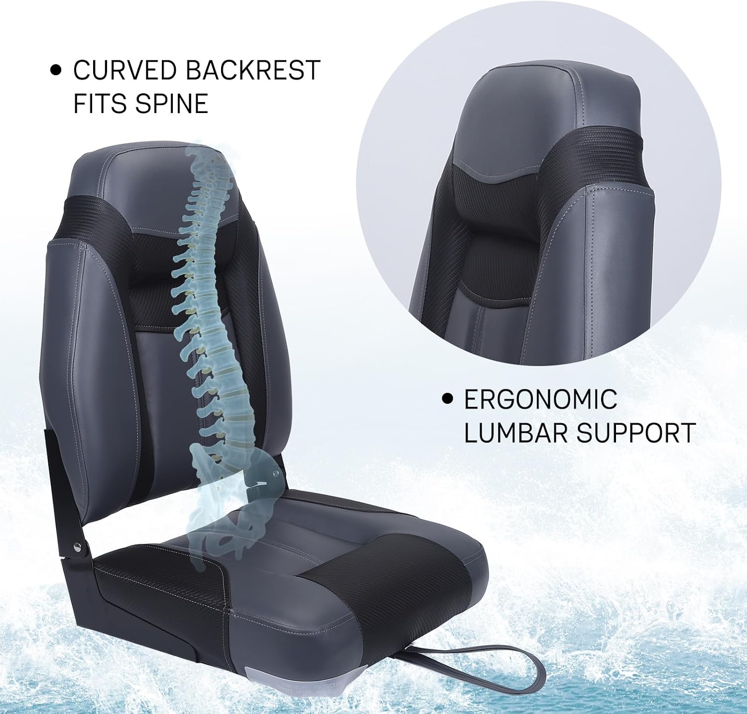 ERGOSEAT Boat Seats High Back Folding Bass Boat Seat Space Saving Fold-Down Fishing Boat Chair 2 Pack