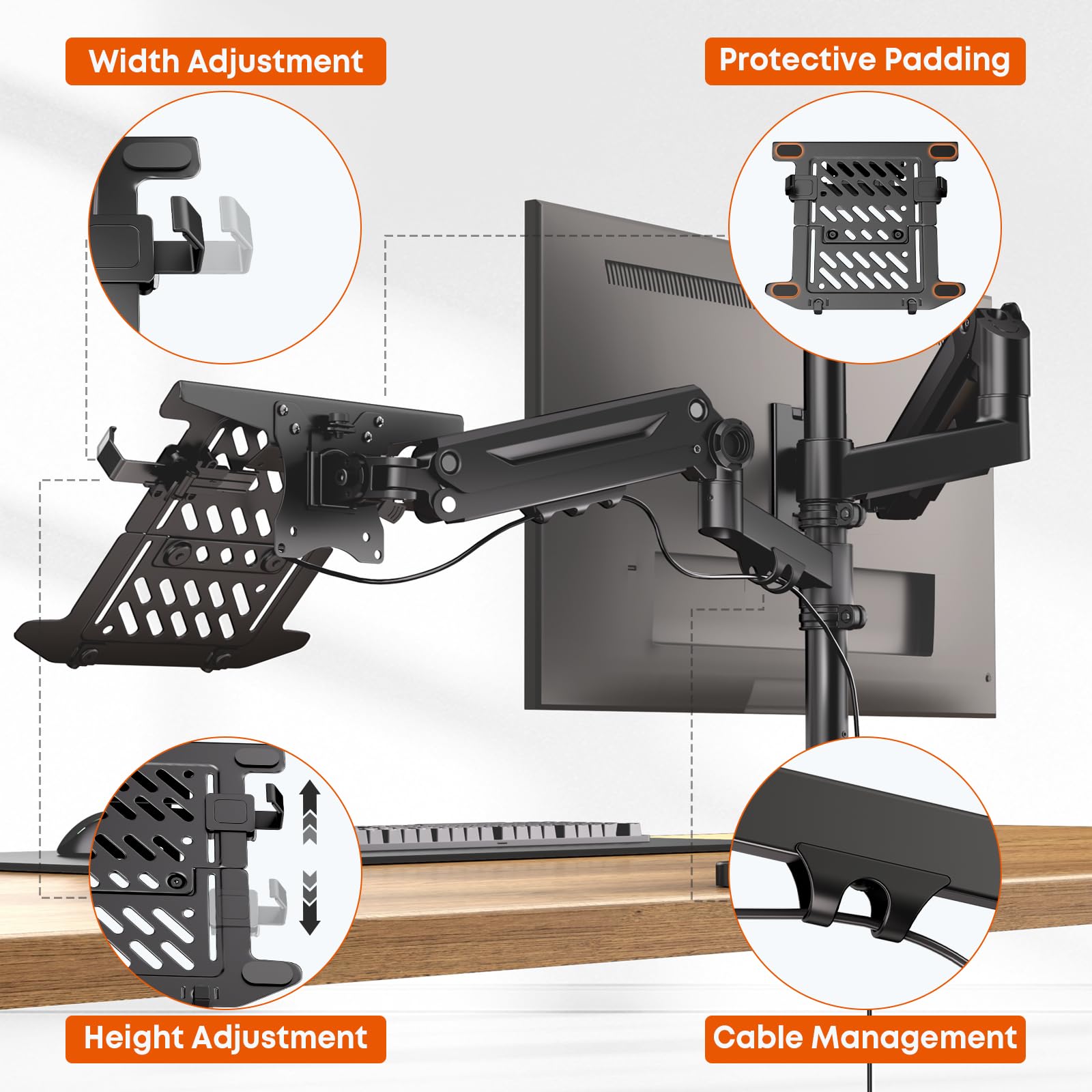 Support Écran PC Portable 2 en 1 Réglable Double Bras pour Écran LCD LED 17-49 Pouces, Ordinateur Portable 18 Pouces, 20kg