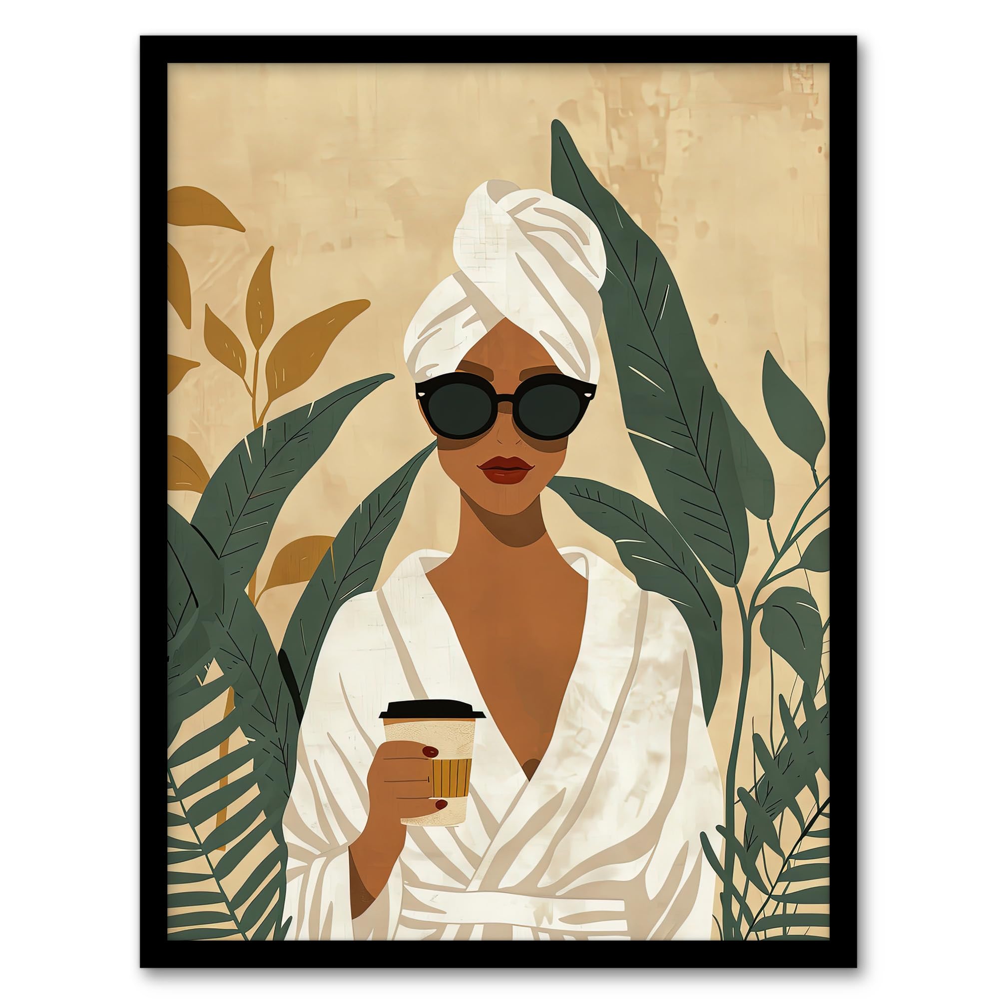 Artery8 Plant and Coffee Lover Self Care Spa Day For Bathroom Artwork Framed Wall Art Print A4