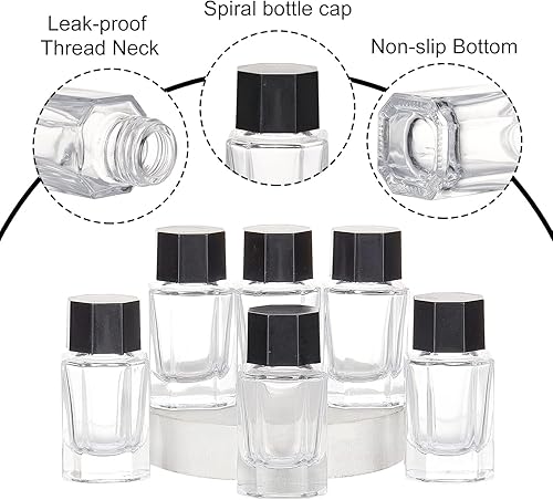 Miniatura 2 de BENECREAT 12 tarros de vidrio resistentes de 0.5 fl oz con tapas de plástico ABS negro, 6 cuentagotas de plástico, 4 embudos para tinta líquida
