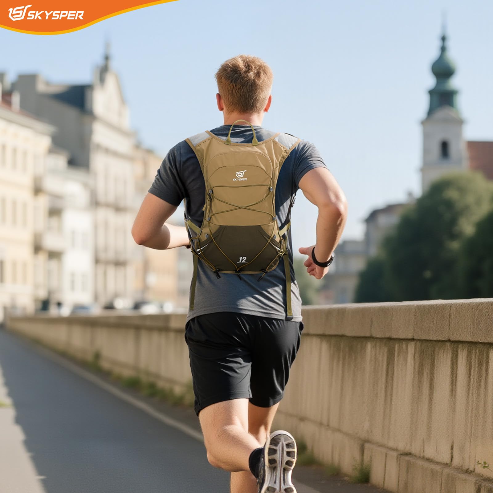 SKYSPER Kamizelka do biegania, 12 l, plecak do picia z 2 miękkimi butelkami, 500 ml, plecak do biegania, trailrunningu, kamizelka do biegania, wędrówek, maratonu, dla kobiet i mężczyzn